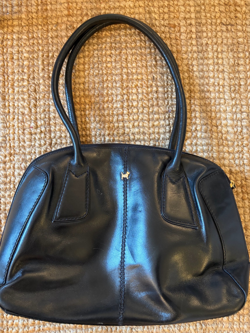 RADLEY LONDON Black Leather Double-Handle Shoulder Bag with Gold Scottie Logo